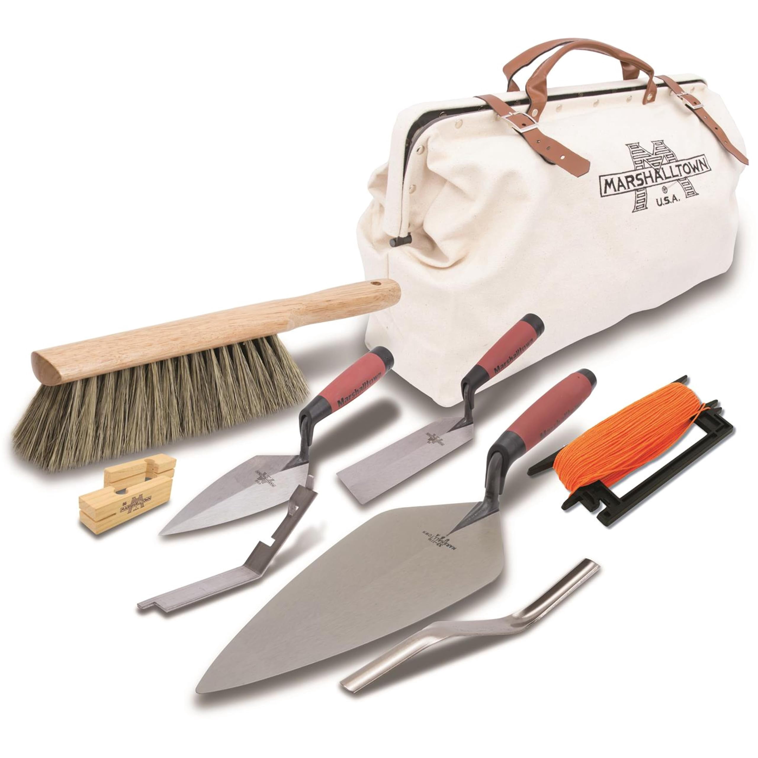 MARSHALLTOWN BTK1 Bricklayers Apprentice Tool Kit, Masonry, Pointing and Margin Trowels, Brick Jointer, Joint Raker, Masonry Brush, Line, Canvas or Nylon Bag