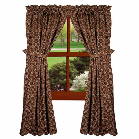 Marshfield Jacquard Woven Black and Tan 63" Cotton Curtain Panels by Raghu
