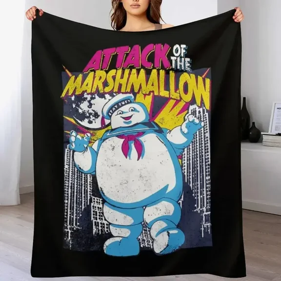 Marshmallow Attack - Ghostbusters Themed Portable Lightweight Travel Camping Throw Blanket, Suitable for All Seasons