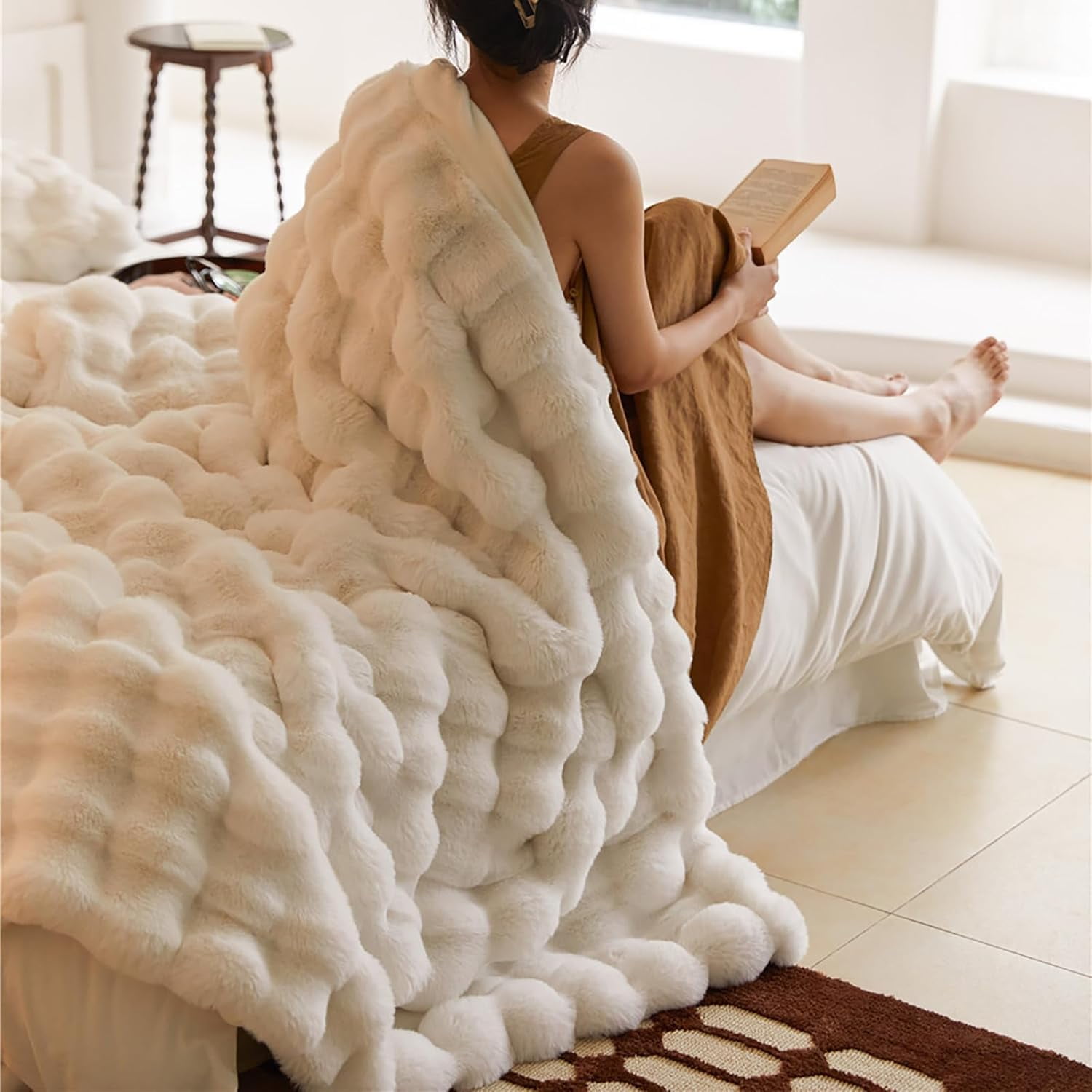 Marshmallow Cloud Fleece Throw Blanket, Rabbit Plush Faux Fur Blanket