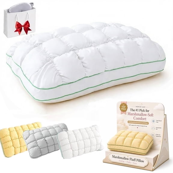 Marshmallow Fluff Pillow, Cooling Marshmallow Puff Pillow, Mellow Sleep Cloud Ice‑Silk Bed Pillows for Adults, Super Soft Premium Down-Alternative Filling Pillows for Side Sleeper