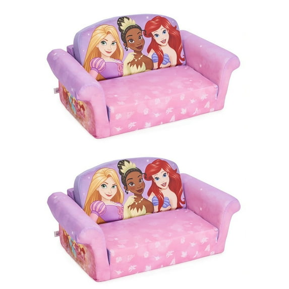 Marshmallow Furniture 2 Pk Kids 2-in-1 Flip Open Sofa Bed, Disney Princess