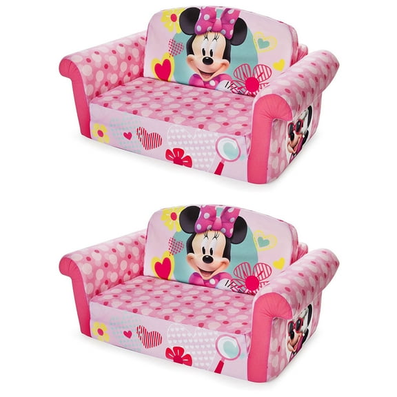 Marshmallow Furniture 2 in 1 Sleeper Kids Couch, Minnie Mouse (2 Pack)