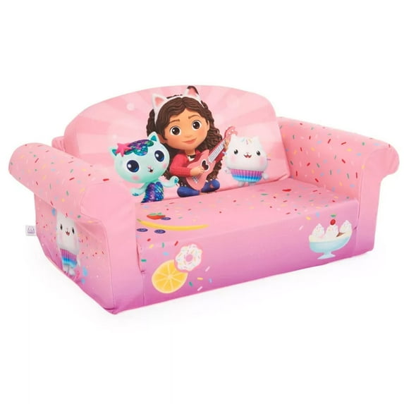 Marshmallow Furniture 2-in-1 Kid's Flip Open Foam Sofa, Gabby’s Dollhouse