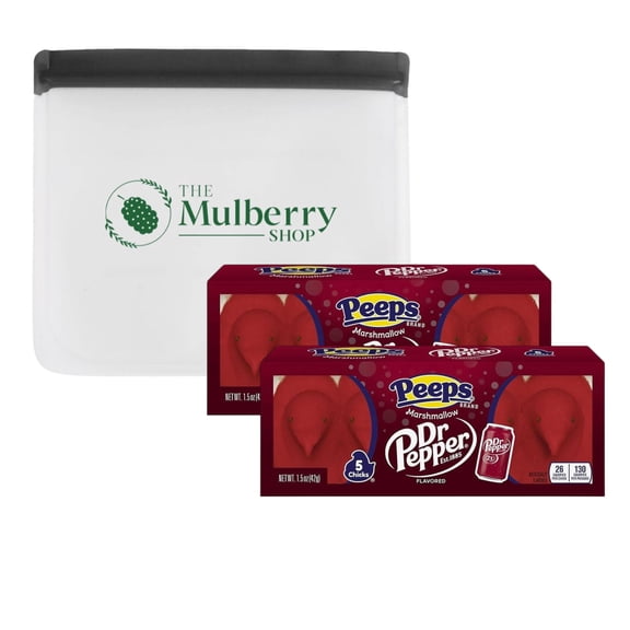 Peeps Dr Pepper Flavored Marshmallow Chicks Easter Candy, 1.5 oz (5 Count), Gluten & Fat Free Easter Candy (Pack of 2) With Reusable Snack Bag By The Mulberry Shop
