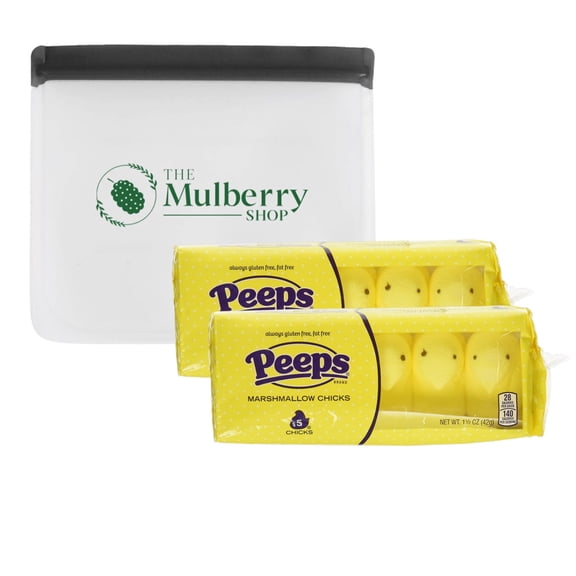Marshmallow Peeps Yellow Chicks Easter Candy, 1.5 oz (5 Count), Gluten & Fat Free, America's #1 Non-Chocolate Easter Candy (Pack of 2) With Reusable Snack Bag By The Mulberry Shop