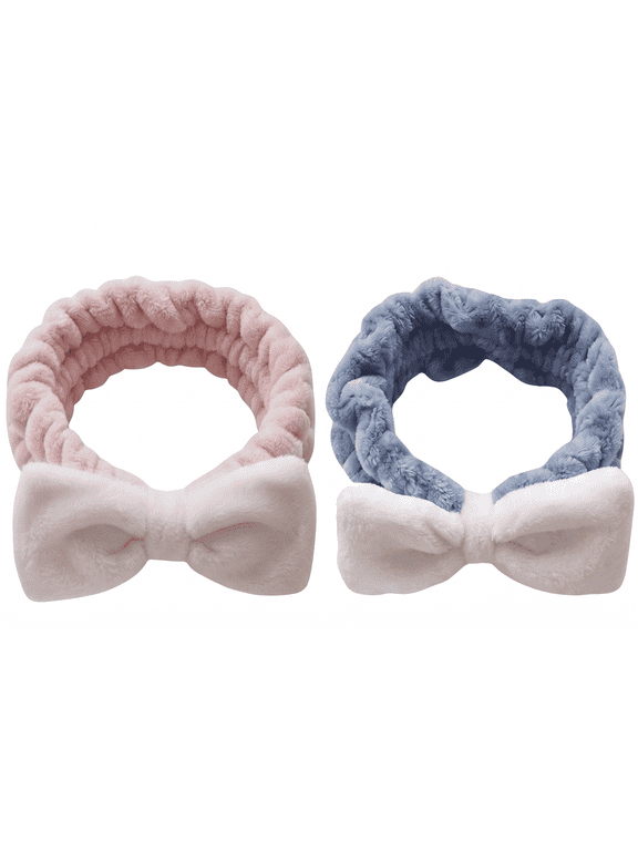 Marshmallow Headband with Soft Comfort Design for Skincare & Makeup, Pack of 2, Pink & Blue