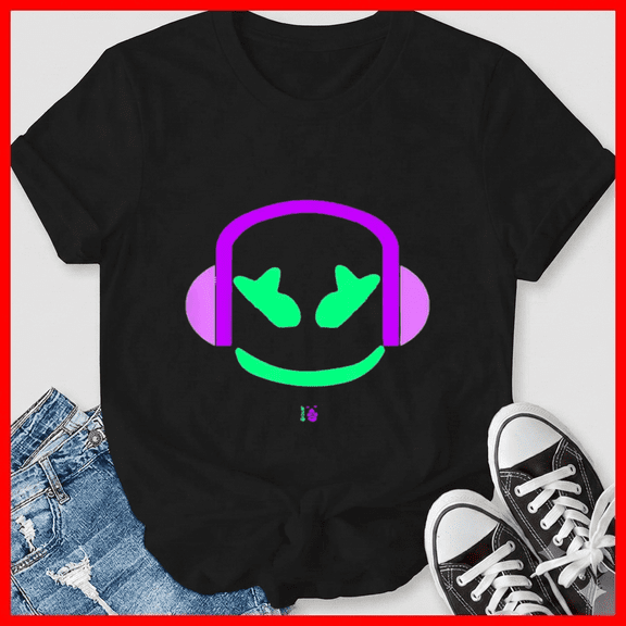 Marshmallow Purple Angry Face Headphones Electronic Music DJ Unisex T-Shirt, up to size 5XL
