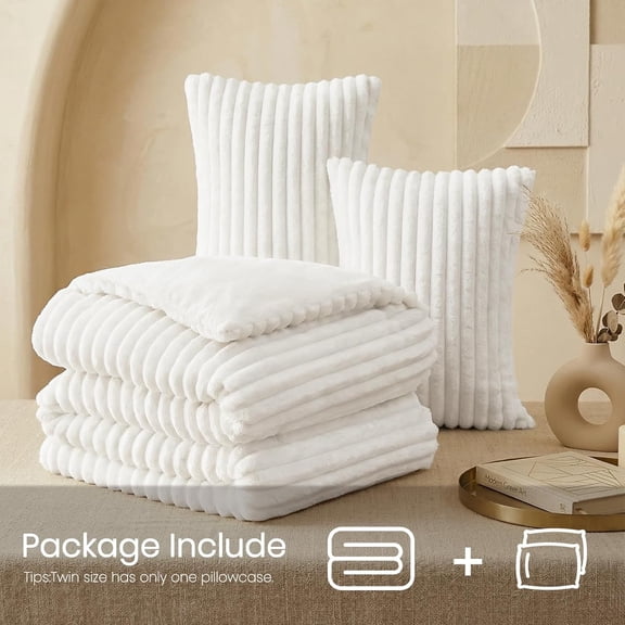 Marshmallow Queen Fleece Comforter Set White Faux Fur Fluffy Luxury Bedding All Season 3 Pieces