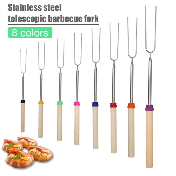 Marshmallow Roasting Sticks, 32 Inch Extendable Smore Skewers, Stainless Steel Fire Pit Tools, Kid-Safe Camping BBQ Forks for Hot Dogs & Sausages, 8PCS