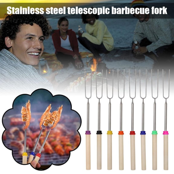 Marshmallow Roasting Sticks  8-Pack 32 Inch Extendable Fire Pit Skewers, Campfire S'mores Kit with Storage Bag for Outdoor Camping