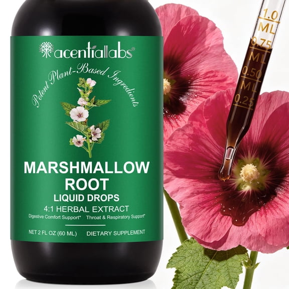 Marshmallow Root Liquid Drops 4:1 Herbal Extract, Digestive Comfort, Throat & Respiratory Support Dietary Supplement, 2 Fl Oz (60 mL)