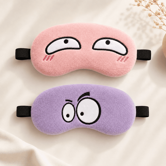Marshmallow Sleep Mask for Women & Men, Light Blocking Eye Mask, Stretchable Strap for Comfortable Fit, Pack of 2 (Pink & Purple)