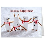 Marshmallow Snowmen Holiday Card Pack / 25 Seasonal Greeting Cards Including Envelopes / Whimsical Winter Happiness Food Design And Joyful Wishes Note
