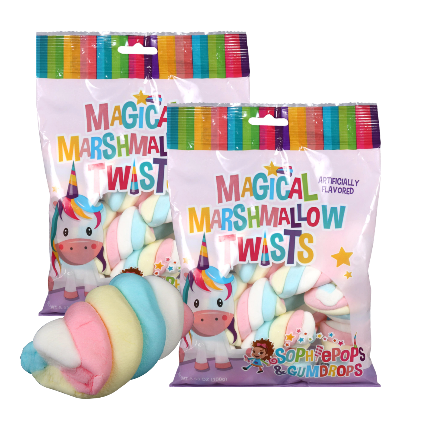Marshmallow Twists Candy 3.53-oz. Bag with Swirled Rainbow Colors Great for Snacking Kid's Lunchbox Movie Nights Halloween Trick or Treats, Goody Fillers & Birthday Party Favor 2 Packs - image 1 of 6