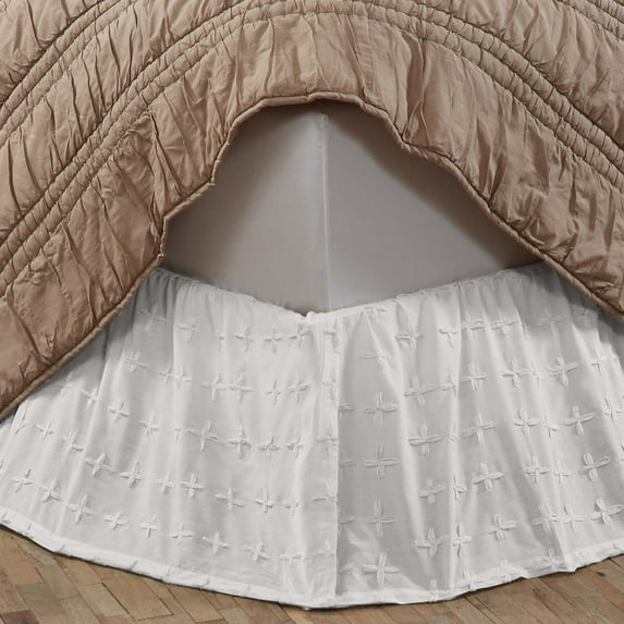 Marshmallow White Farmhouse Bedding Willow Cotton Split Corners Gathered Voile Solid Color Queen Bed Skirt