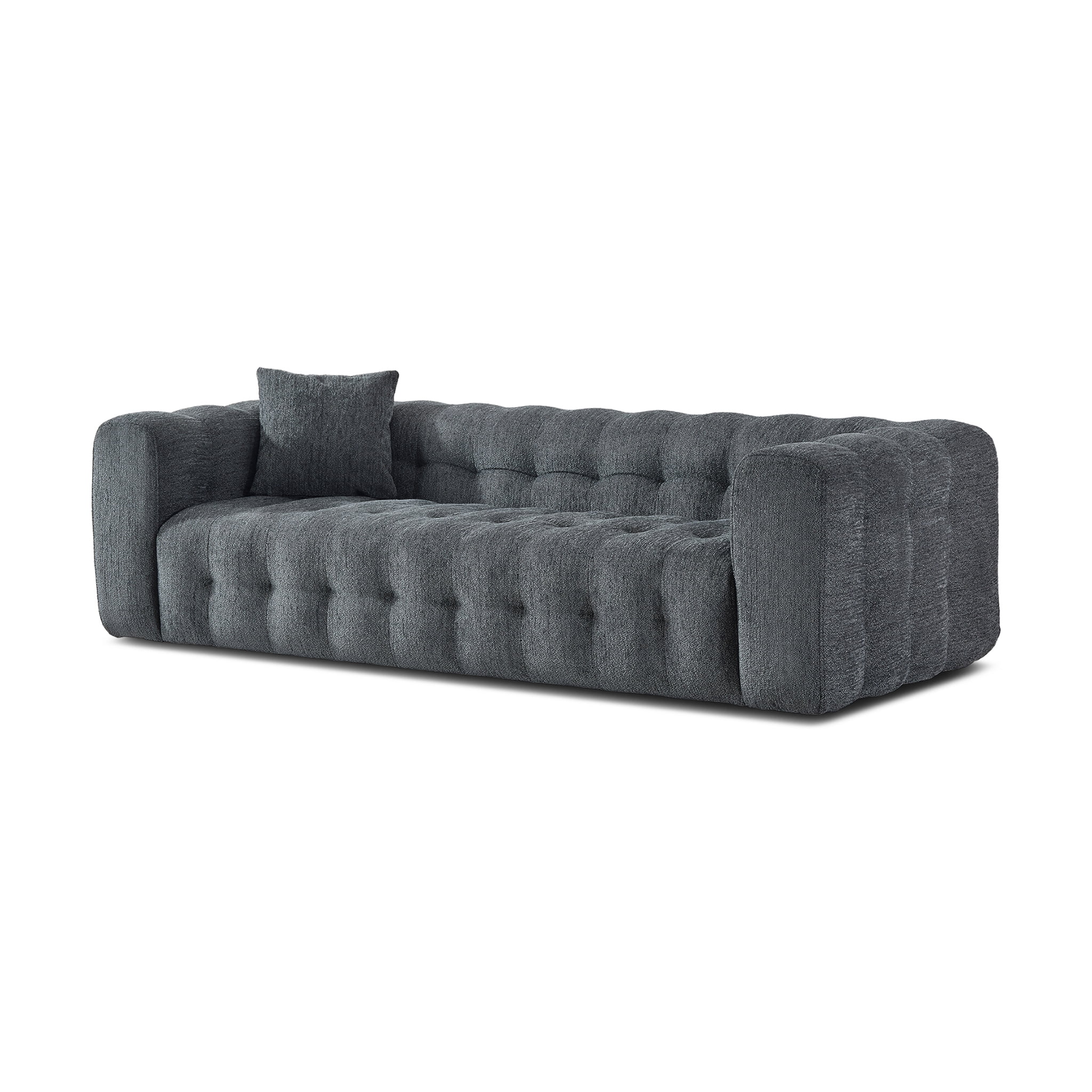 Gray Microfiber Tufted Chesterfield Sofa with Rolled Arms