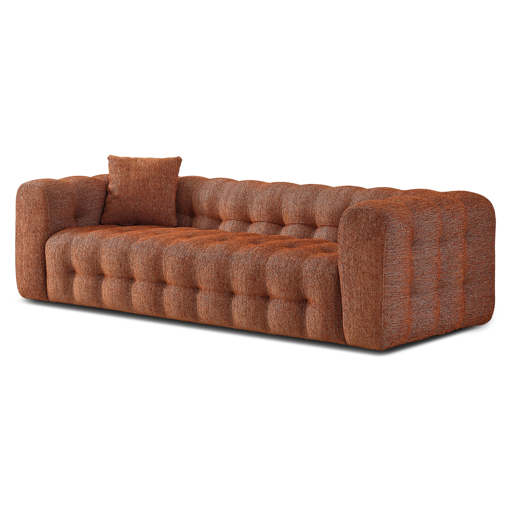 Burnt Orange Tufted Microfiber Chesterfield Sofa with Rolled Arms