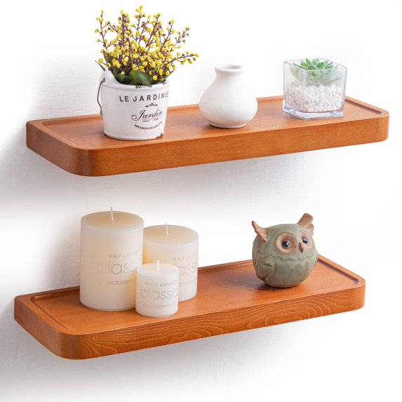 Marsmiles 17 inch Pine Solid Wood Floating Shelves Set of 2, Rustic Shelves for Wall Storage, Shelves for Bedroom Living Room Office