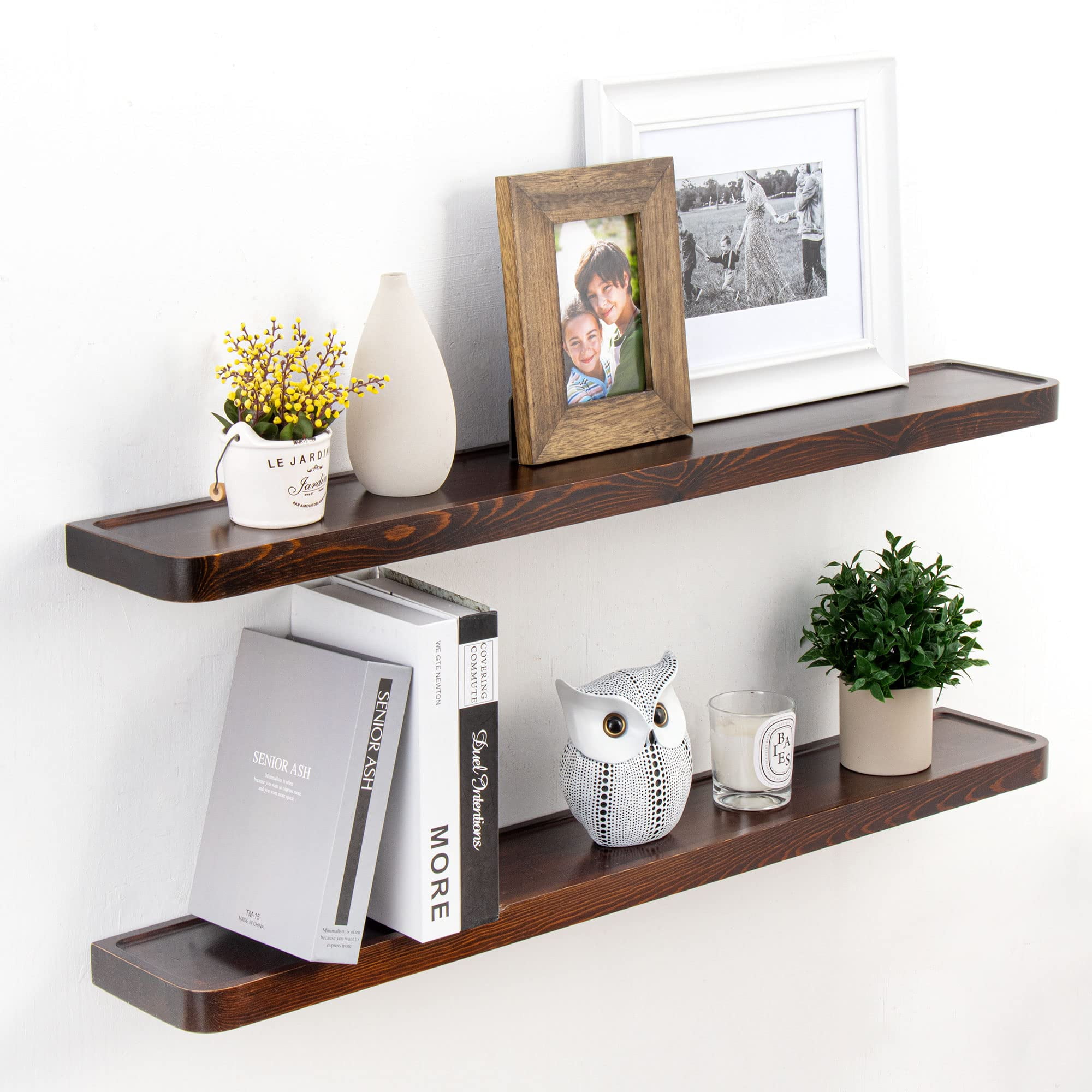 Marsmiles 36 inch Pine Solid Wood Floating Shelves Set of 2, Wall