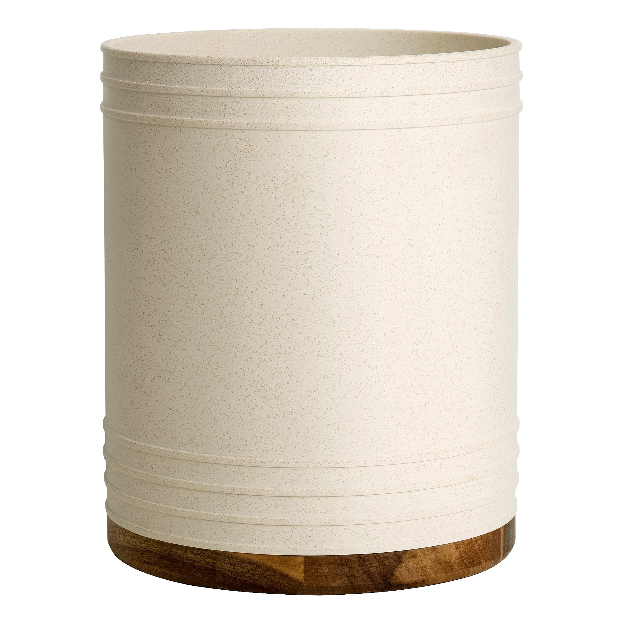 Marson Beige Resin and Wood Wastebasket