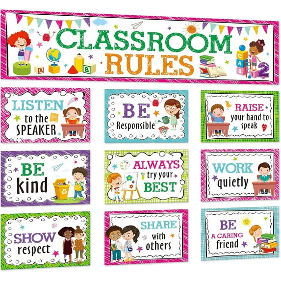 Marspark Classroom Rules Bulletin Board Set for Decorations Back to School Classroom Rules Posters Behavior Educational Good Habits Manners Chart for Kindergarten Preschool Middle High School