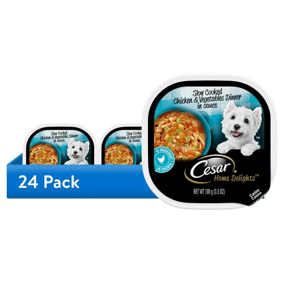 (24 pack) Cesar Home Delights Slow Cooked Chicken And Vegetables Wet Dog Food, 3.5 Oz Tray
