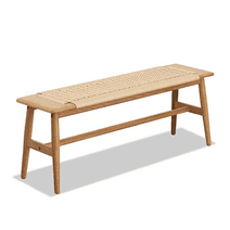 Marsrizon 32" L 100% FAS Oak Boho Bench Solid Wood Rope Woven Entryway Bench, Dining Bench Modern Furniture for Entryway, Dining Room, Bedroom, Kitchen (Natural)
