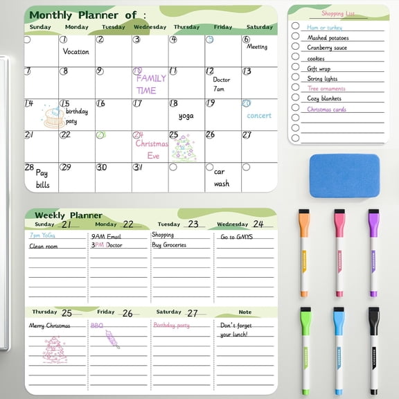 Marsrock On Sale (3-Boards)14" x 11" Green Magnetic Calendar Refrigerator Planner Board,To do List Board Kitchen Menu Board Meal Planner Black