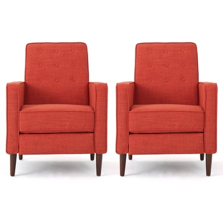 Marston Mid Century Modern Fabric Button Tuft Recliner, Set of 2, Orange