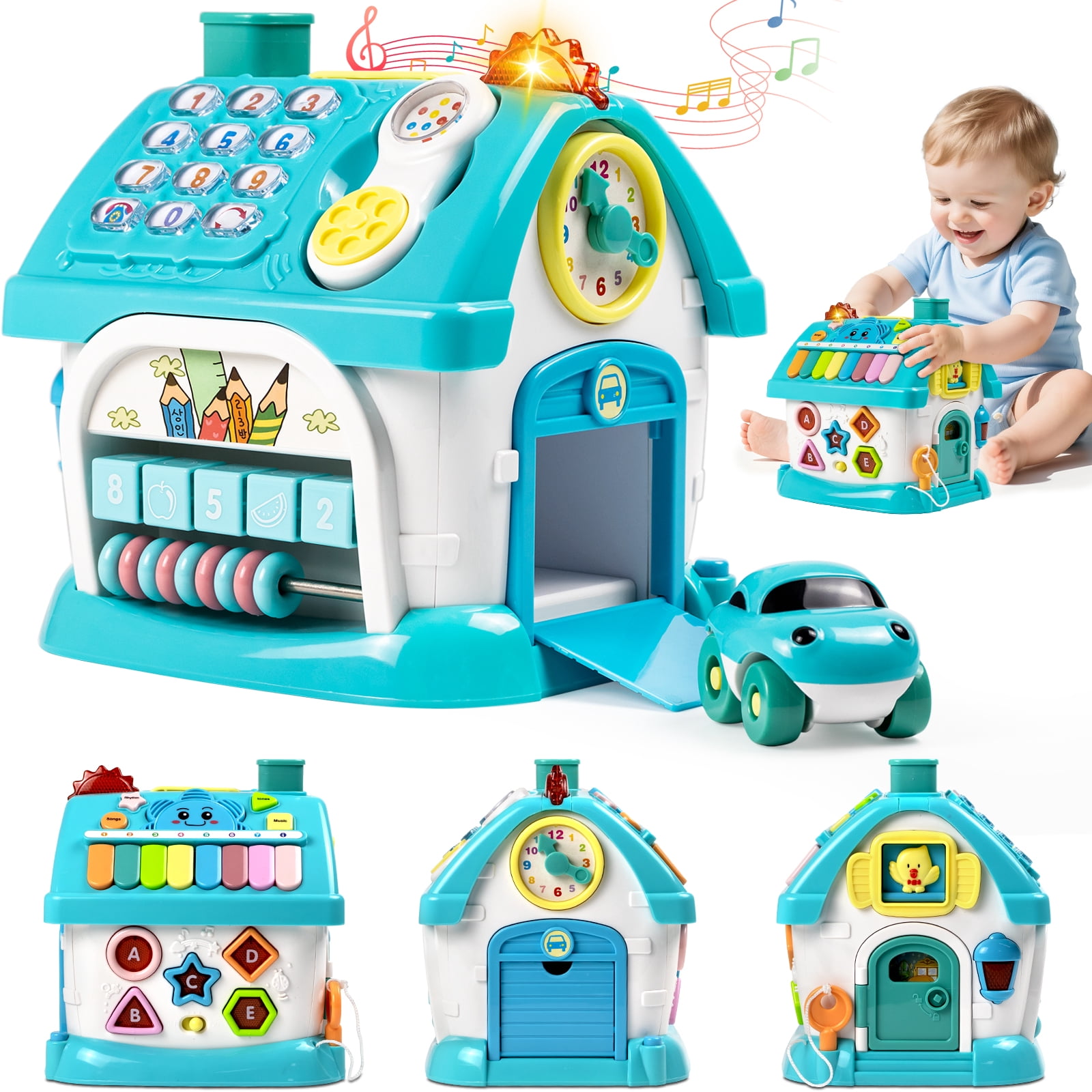 Marstone Baby Toys for 1 2 3 Year Old, Toddler Toys Age 1-2, 6-in-1 Montessori Toys House with Sound/Lights/Music/Clock/Telephone/Car