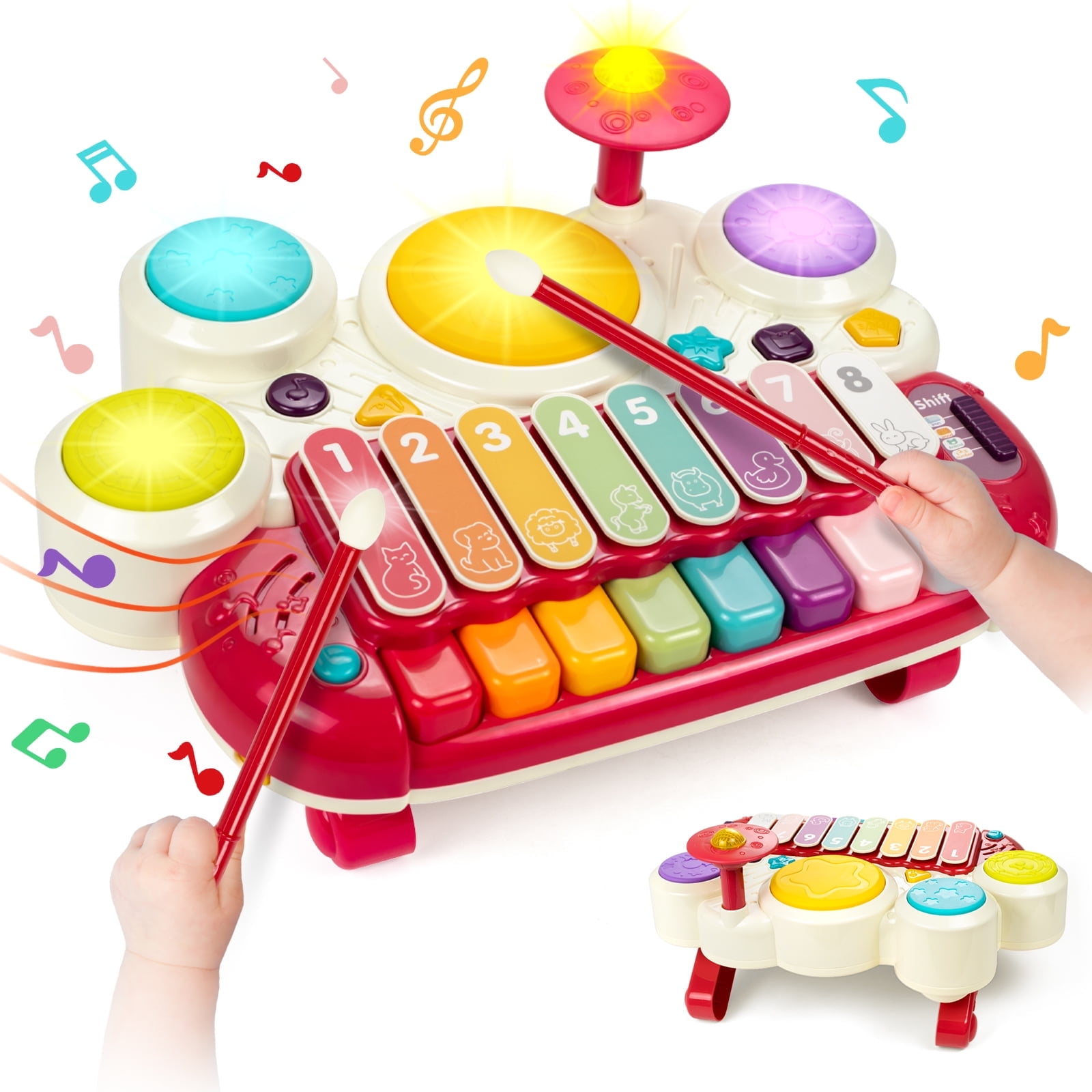 Marstone Baby Toys for 1 Year Old Birthday Gift, 5 in 1 Musical Toys for Toddler 1-2 with Piano, Xylophone, Whack a Mole, Drum Set, Sound and Music