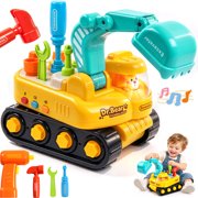Marstone Take Apart Excavator Toy for Toddlers 18 Months+, Construction Truck with Lights & Music, Cute Bear Driver, Electric Drill, Wrench, Hammer & Screws   Educational STEM Vehicle for Boys