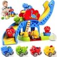 thumbnail image 1 of Marstone Toddler Toys 1 2 Year Old Boy Gifts: Dinosaur Slide with 4 Animal Cars Educational Baby Toys 12-18 Months, First 1st Birthday Gifts for Kids, Girls, Push Car Race Track for Toddlers 1-3, 1 of 7