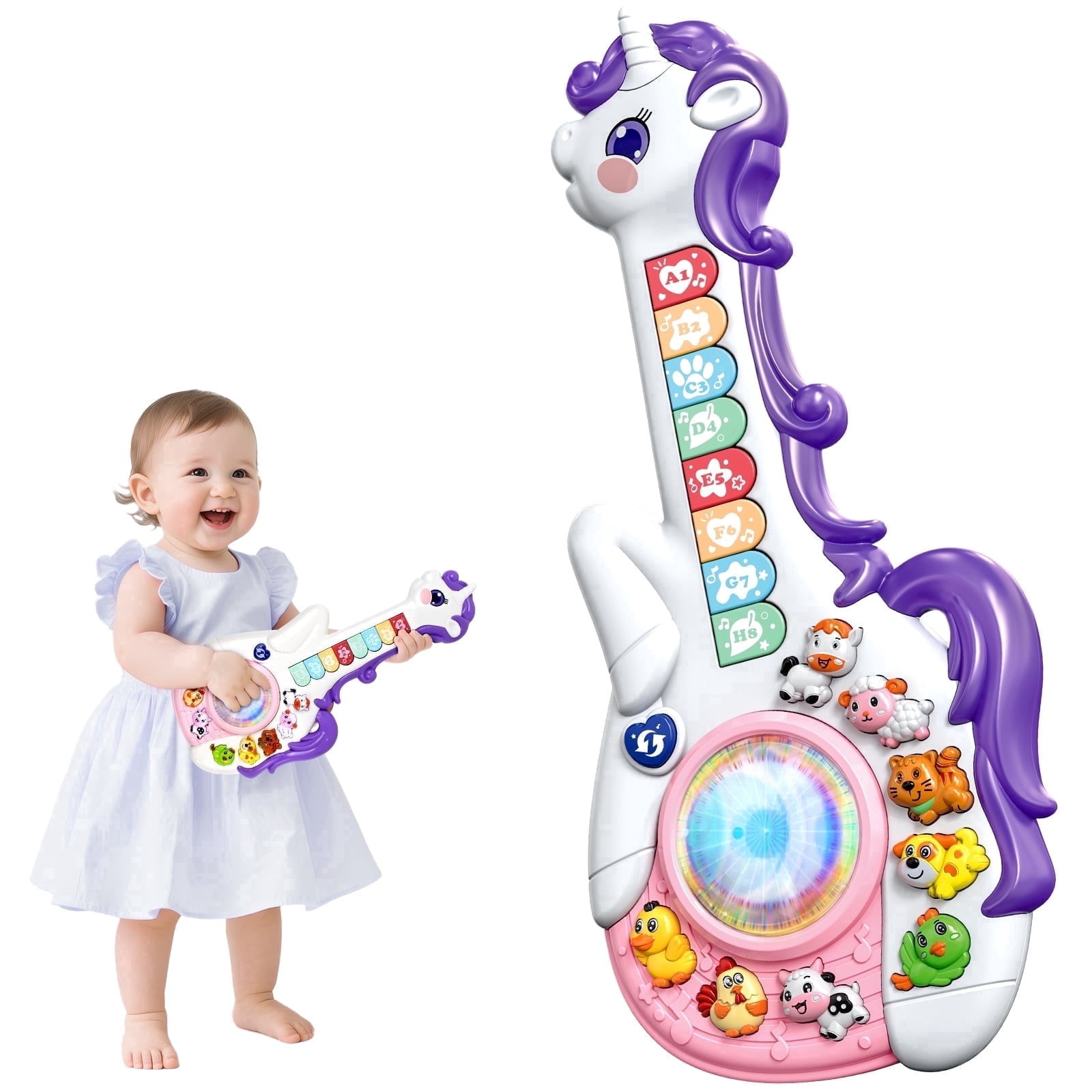 Marstone Toys for 1 2 Year Old Girl Birthday Gifts: Baby Musical Unicorn Toys 12-18 Months, Educational Cartoon Guitar for Toddler Boy Kids 1-3