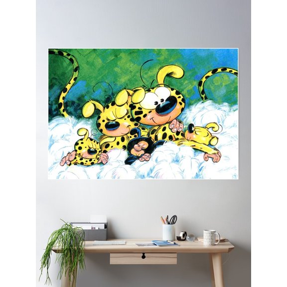 Marsupilami With Family Sleeping Poster Wall Art, Modern Wall Decor For Living Room Bedroom, 12x18 UNFRAMED