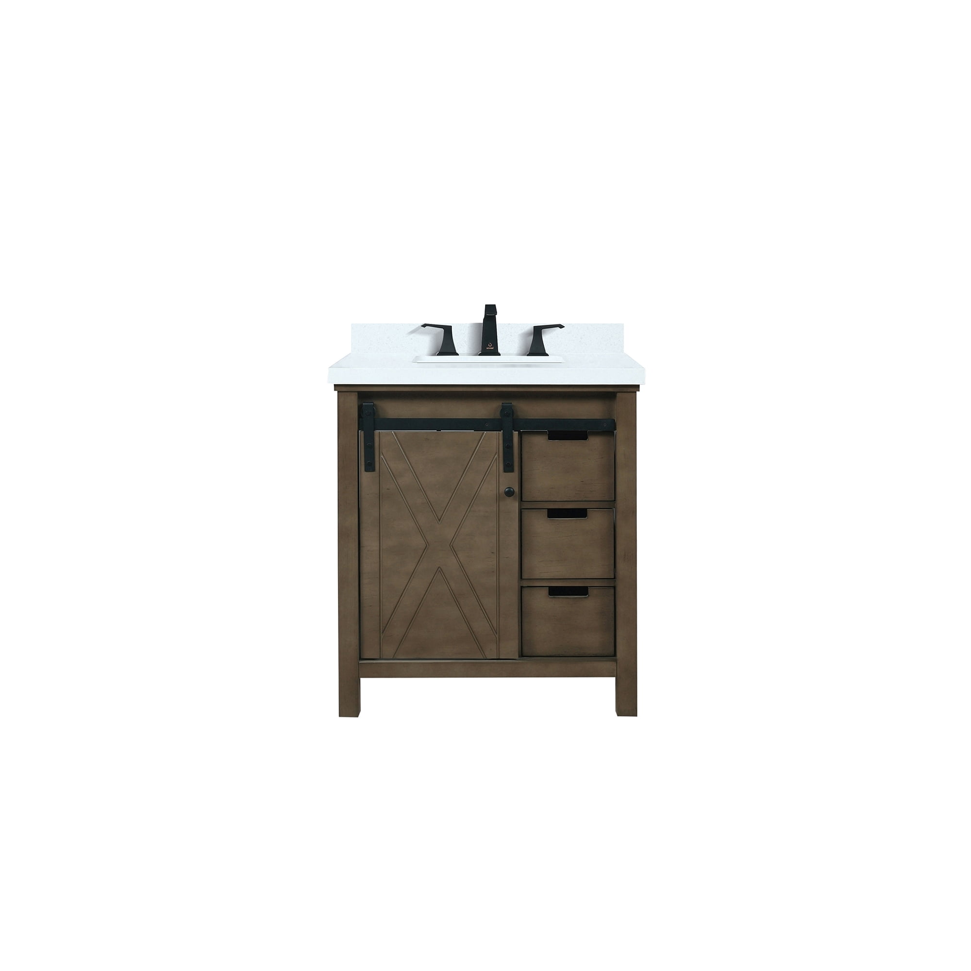 Marsyas 30 in W Rustic Brown Bath Vanity, White Quartz Countertop and ...