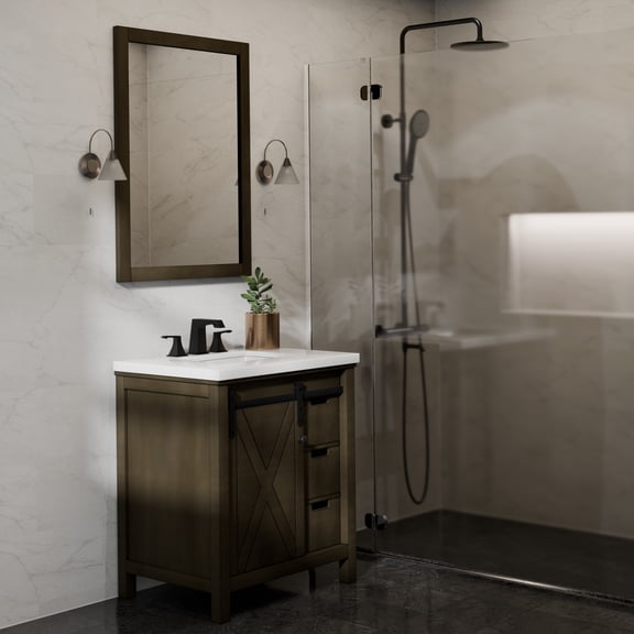 Marsyas 30 in W x 22 in D Rustic Brown Bath Vanity and Cultured Marble Countertop