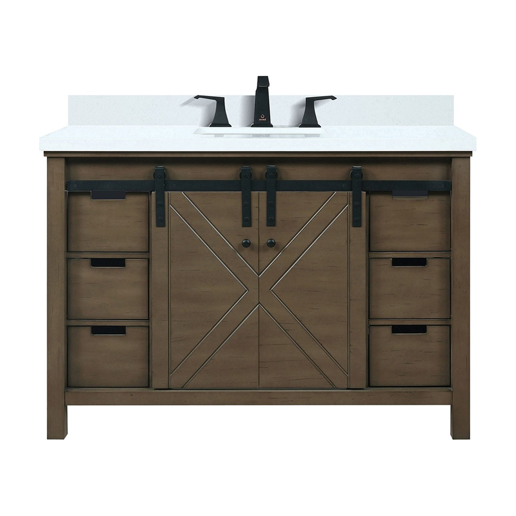 Marsyas 48 in W x 22 in D Rustic Brown Bath Vanity, White Quartz ...