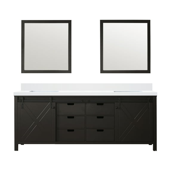 Marsyas 84 in W Brown Double Bath Vanity, Cultured Marble Countertop and 34 in Mirrors