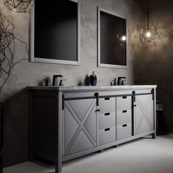 Lexora Home Marsyas 84" Carrara Marble Top Double Vanity in Dark Gray