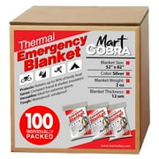 Mart Cobra Emergency Blankets x100 - Mylar Thermal Space Blanket for Survival Gear, Camping Shelter, Emergency Kit & Supplies - Foil Survival Blanket for Outdoors