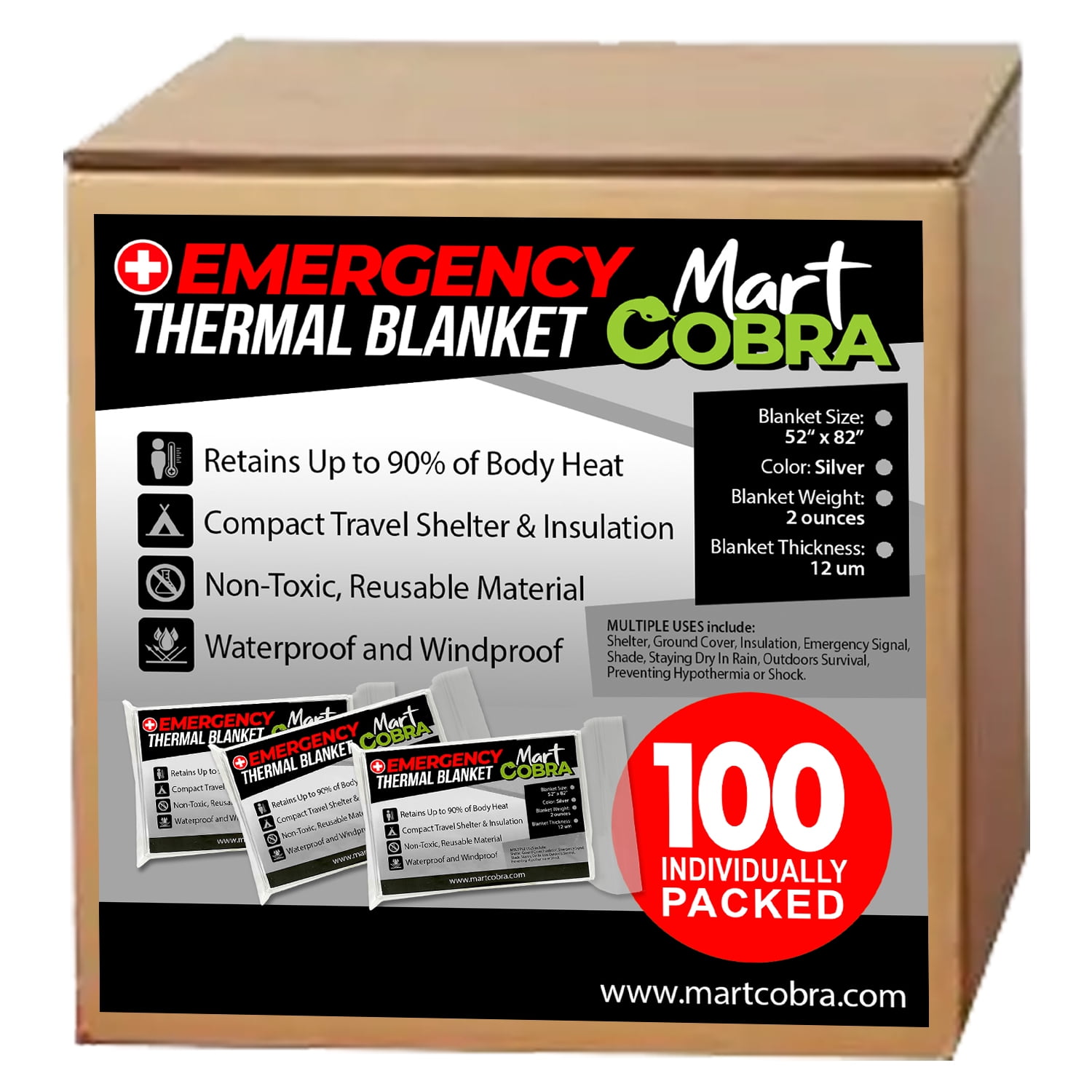 Mart Cobra Emergency Blankets x100 Mylar Thermal Space Blanket for
