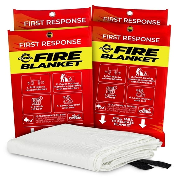 Mart Cobra Emergency Fire Blanket - 4 Pack -Fiberglass Fire Blanket for Home and Kitchen 40"x40"