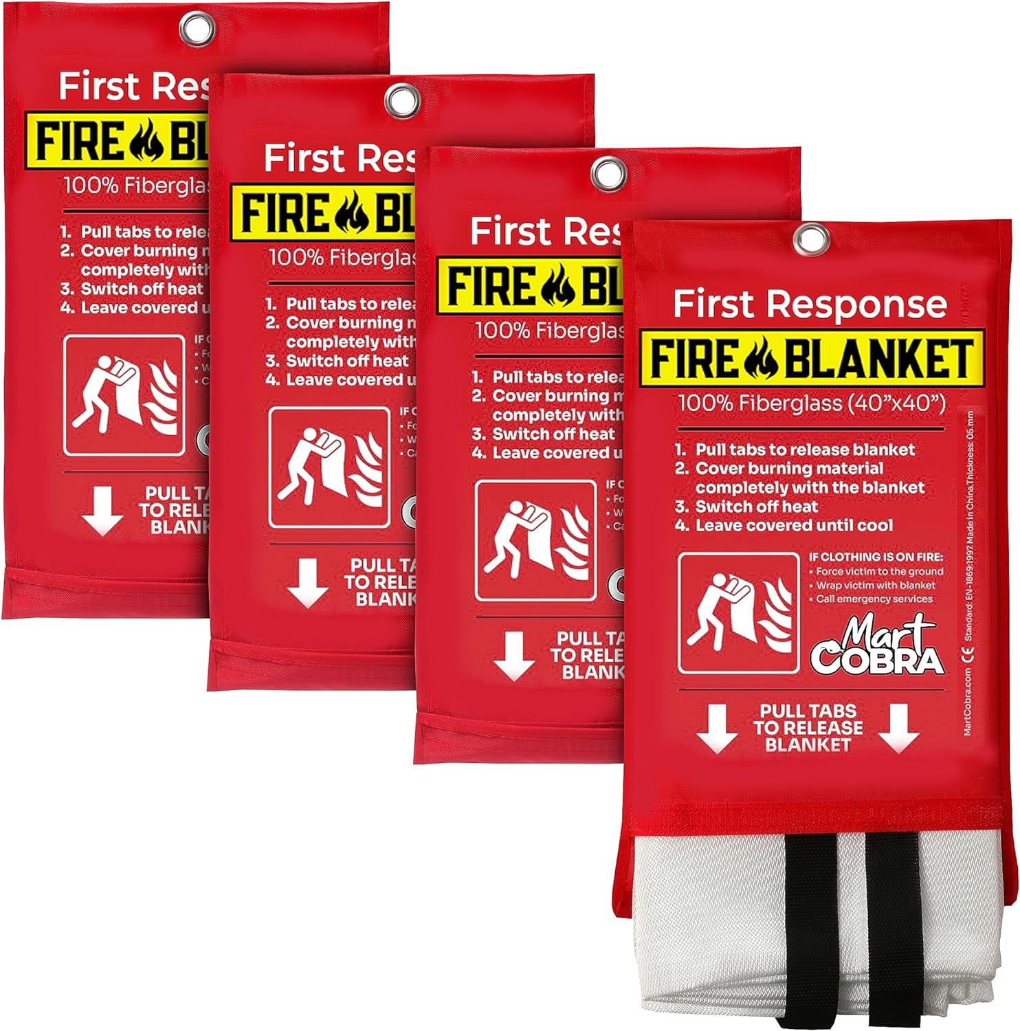 Mart Cobra Emergency Fire Blanket x4 for Home and Kitchen Fire