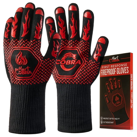 Mart Cobra Fireproof Gloves - Fireproof & Cut Resistant Gloves BBQ Gloves, 1472°F Heat Resistant Fireproof Gloves, Grilling Gloves Silicone Non-Slip Washable Oven Gloves, Kitchen Gloves For Barbecue