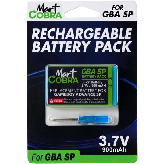 Mart Cobra Gameboy Advance SP Battery Pack (Rechargeable) with Screwdriver - Gameboy SP Battery Replacement Lithium-ion Batteries - Compatible with GBA SP Battery (3.7V 900mAh)