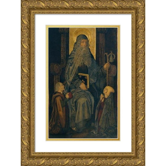 Martín Bernat 11x14 Gold Ornate Wood Frame and Double Matted Museum Art Print Titled - Saint Anthony the Abbot and Donors (From 1480 Until 1495)