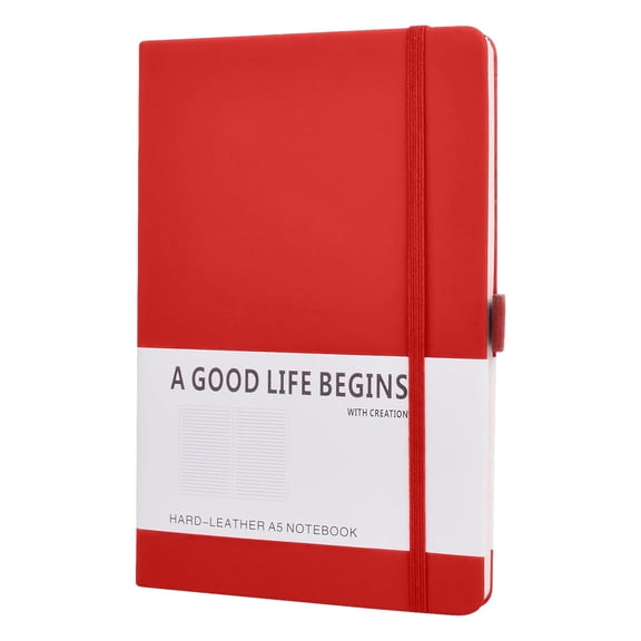 Marte Vanci 1 Pack A5 Red Hard Cover Notebook, Lined Journal with Elastic Band,Diary for Work & Travel Use