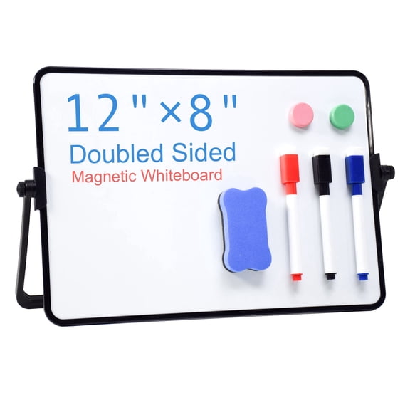 Marte Vanci A4 Magnetic Desktop Whiteboard with Eraser & Magnets, 360° Adjustable Double-Sided Board Set for Drawing to Do List Desk Office Home